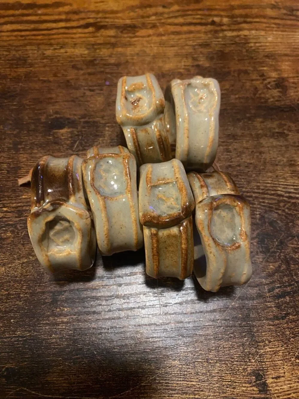 Handmade Primitive Stoneware Napkin Rings Rustic Farmhouse Beige Set of 6